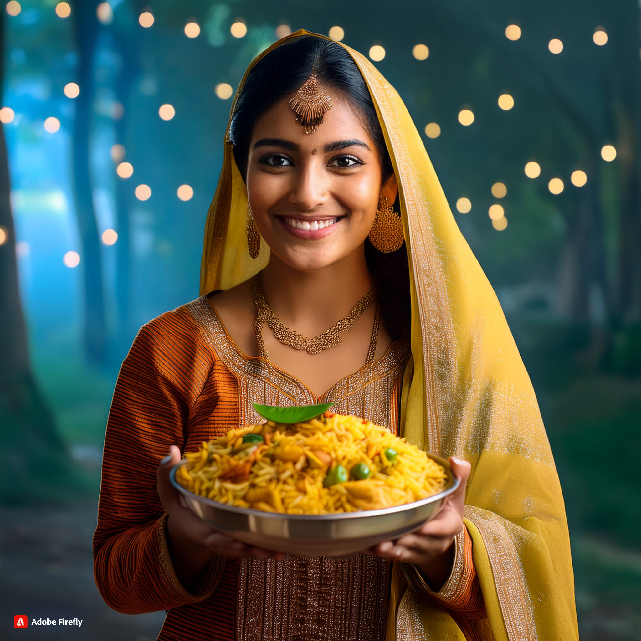 Firefly jack fruit instant biryani holding a girl aged 25-30 years old 96812